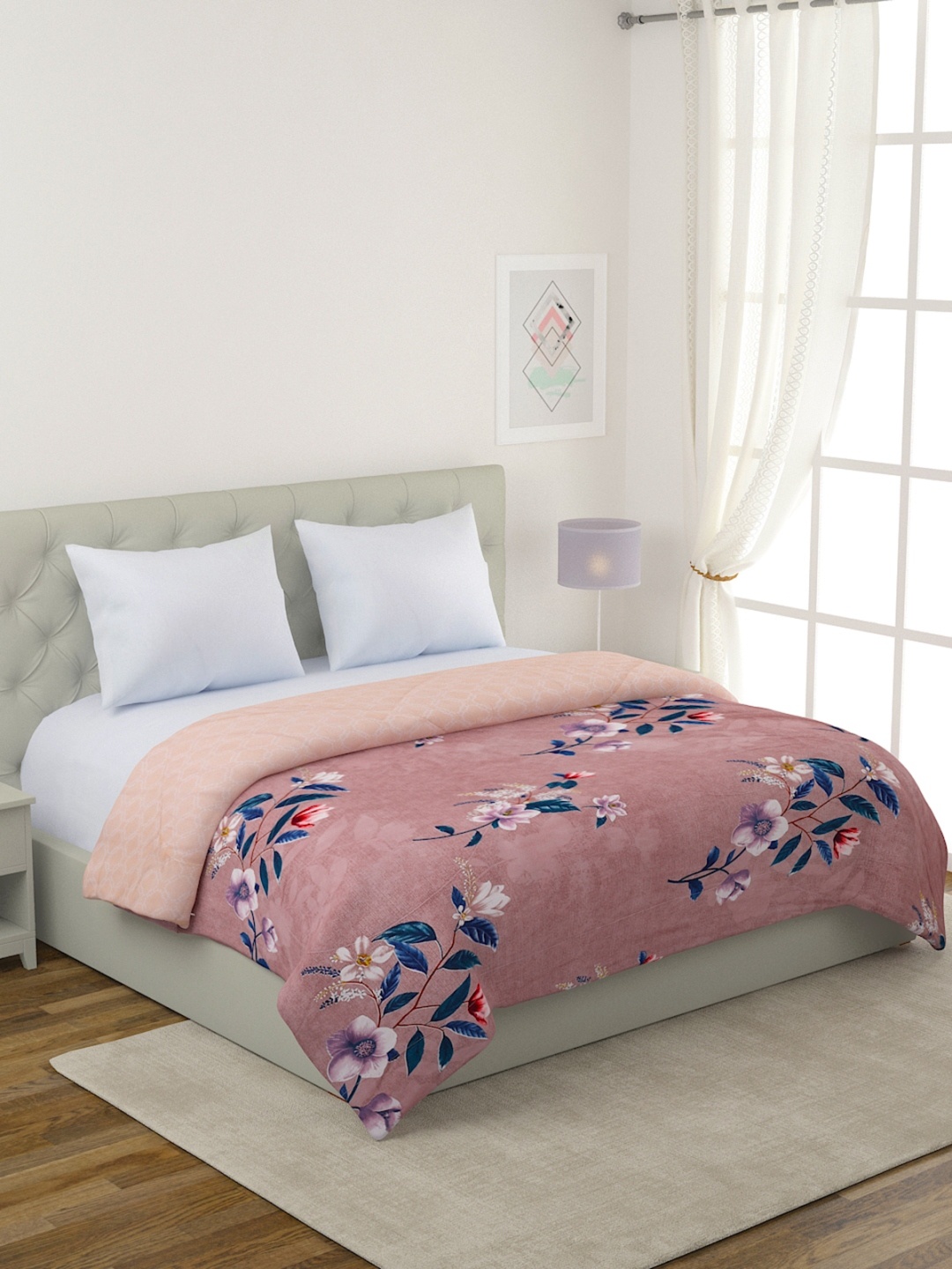 

ROMEE Purple & Peach-Coloured Cotton Floral Mild Winter Double Bed Comforter