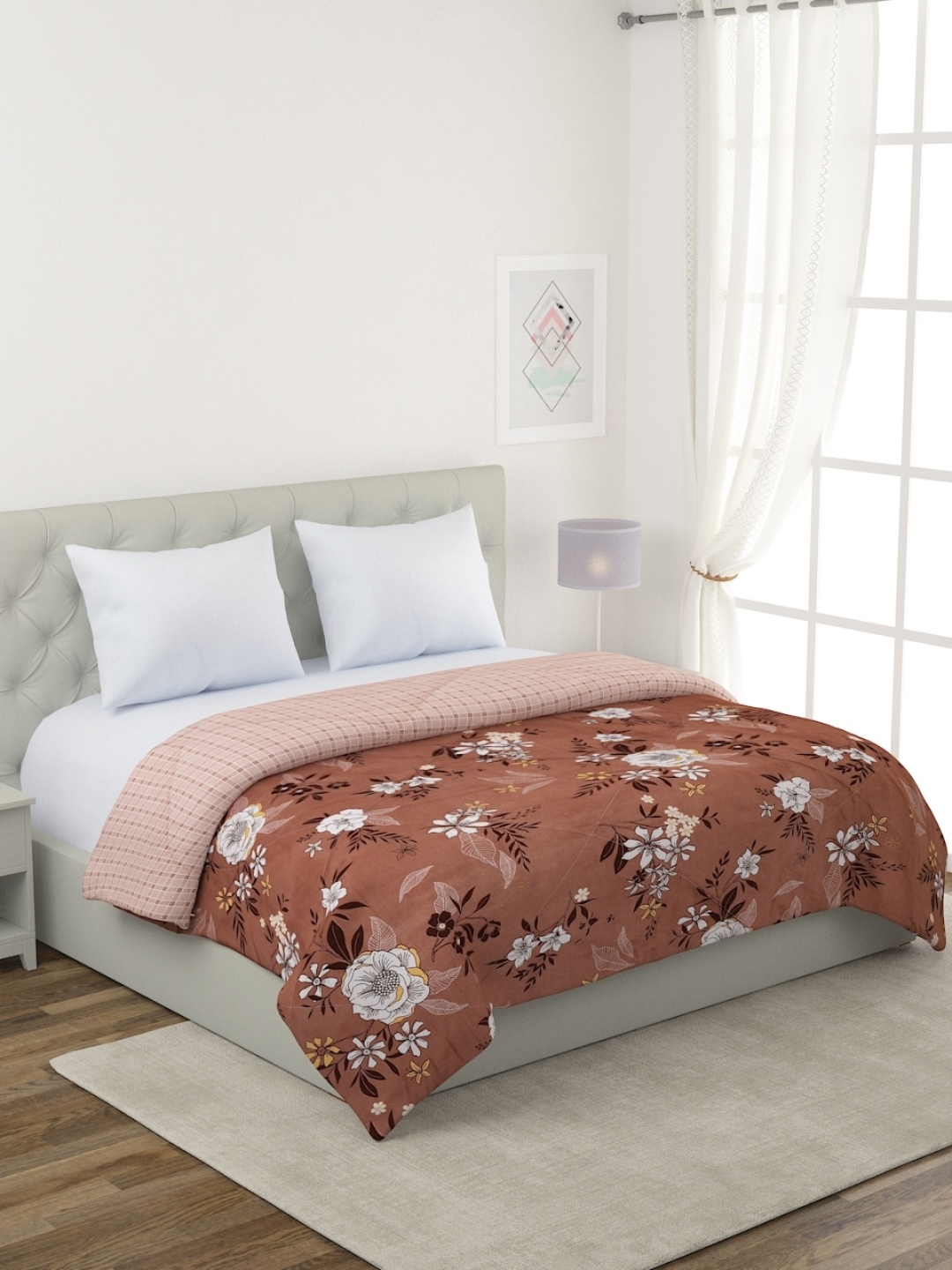 

ROMEE Brown & White Cotton Floral Mild Winter Double Bed Comforter