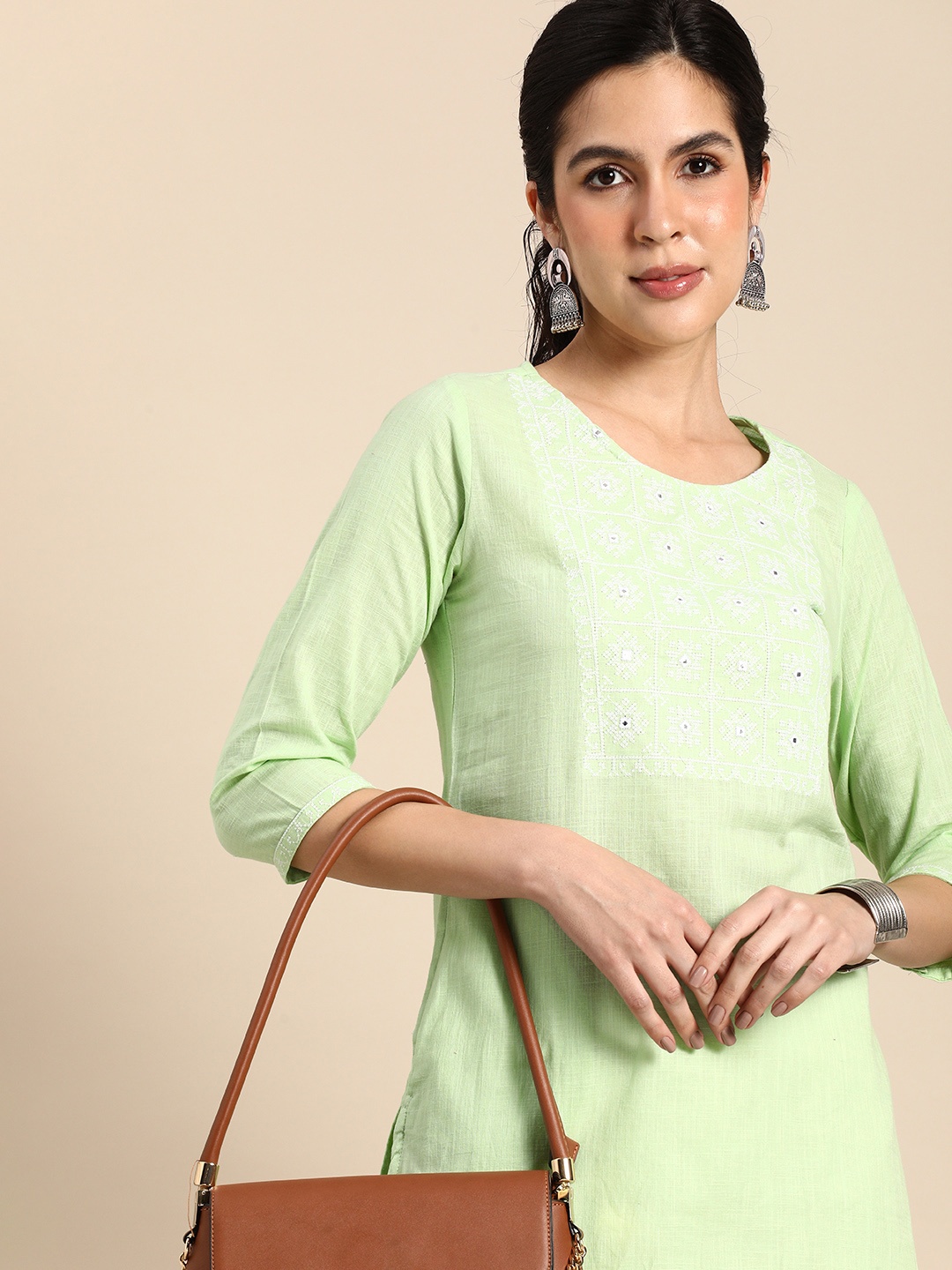 

Sangria Women Ethnic Motifs Embroidered Mirror Work Kurta, Sea green