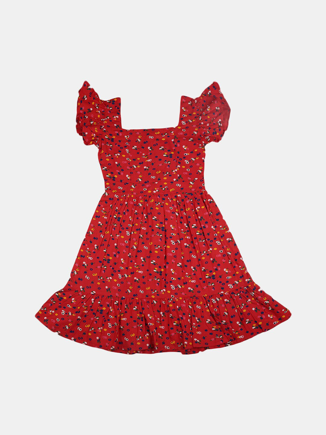 

V-Mart Girls Floral Printed Dress, Red