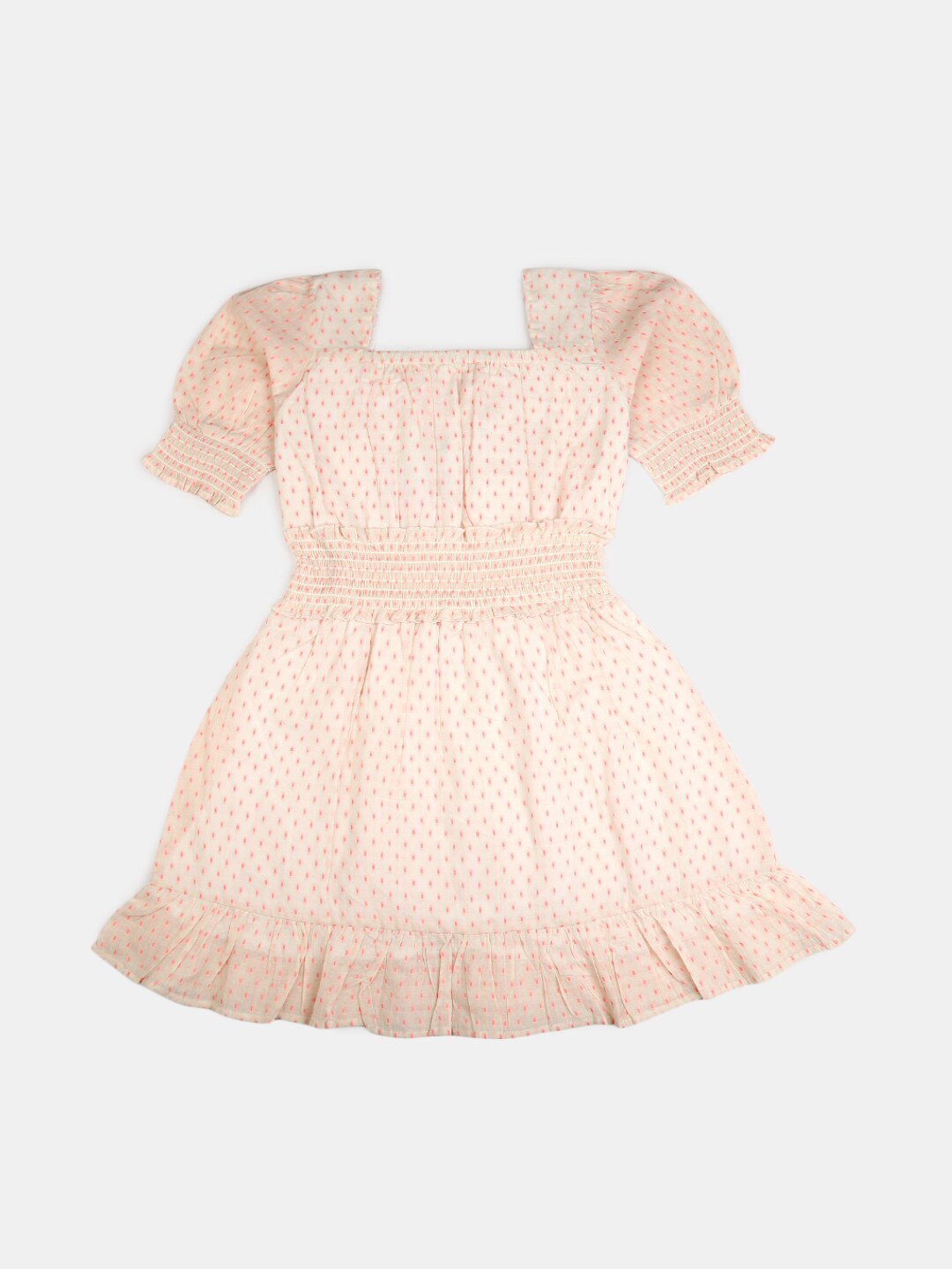 

V-Mart Cream-Coloured Smocked Cotton Dress