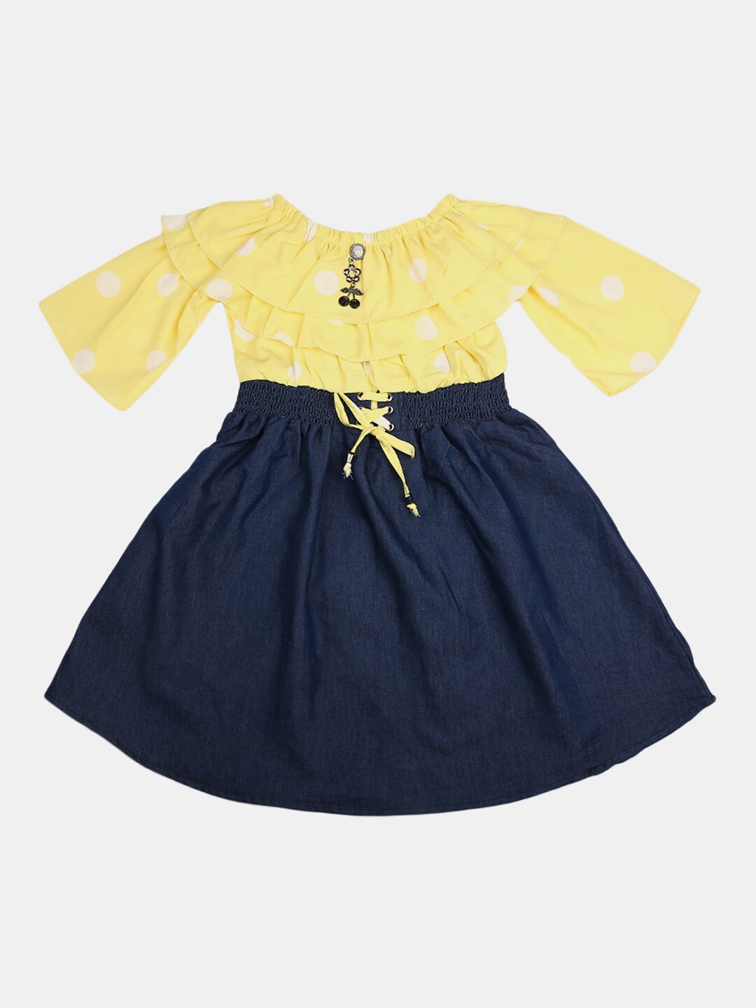 

V-Mart Girls Yellow & Blue Round Neck Cotton Dress