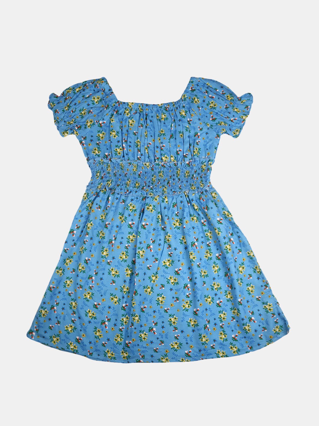 

V-Mart Girls Blue Floral Fit and Flare Cotton Dress