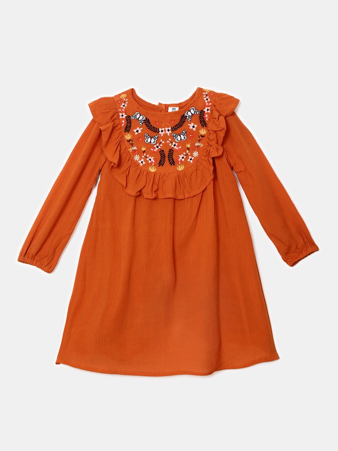 

V-Mart Girls Orange Floral A-Line Dress, Brown