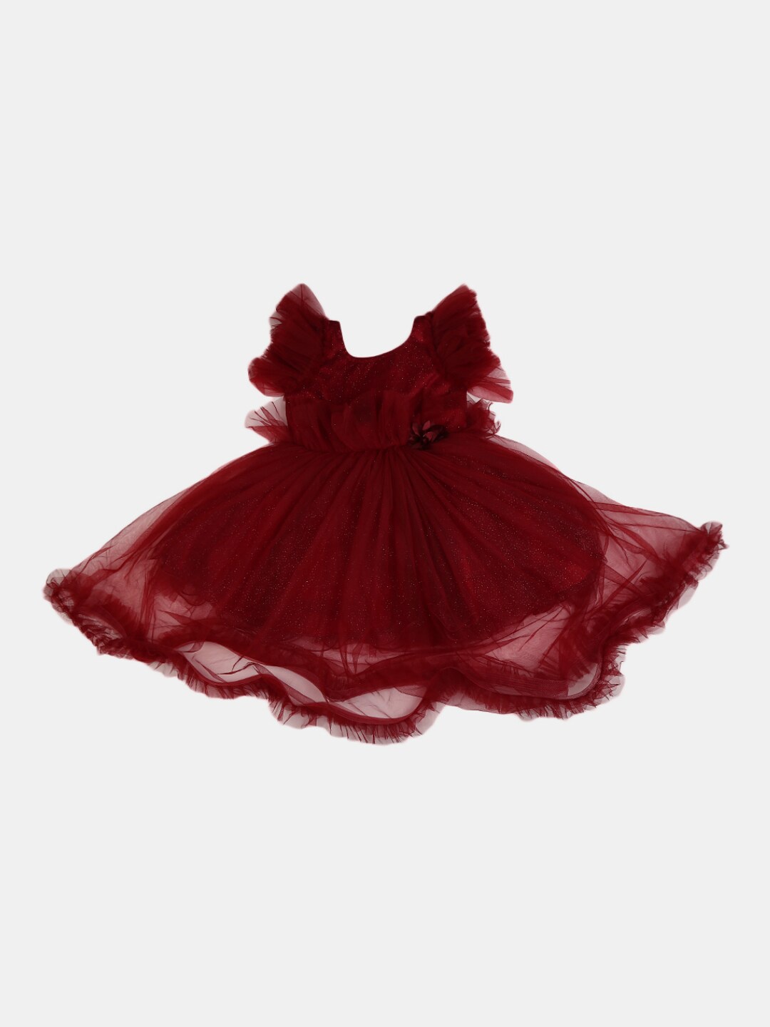 

V-Mart Girls Flutter Sleeves Fit and Flare Dress, Maroon