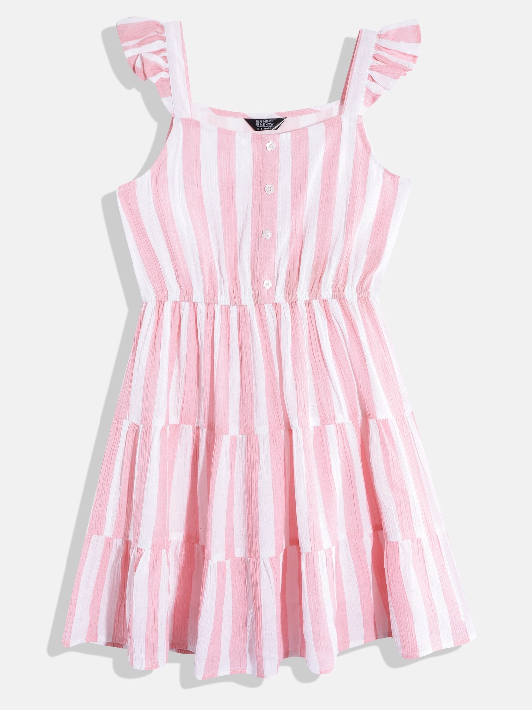 

HERE&NOW Girls Striped Crepe Midi Dress, Pink