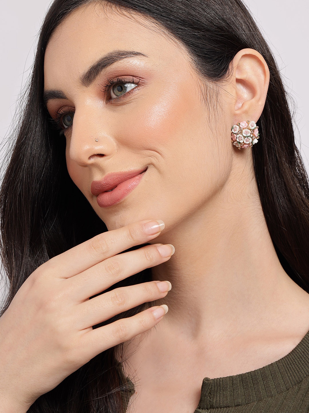 

SOHI Pink & White Gold-Plated Floral Studs Earrings