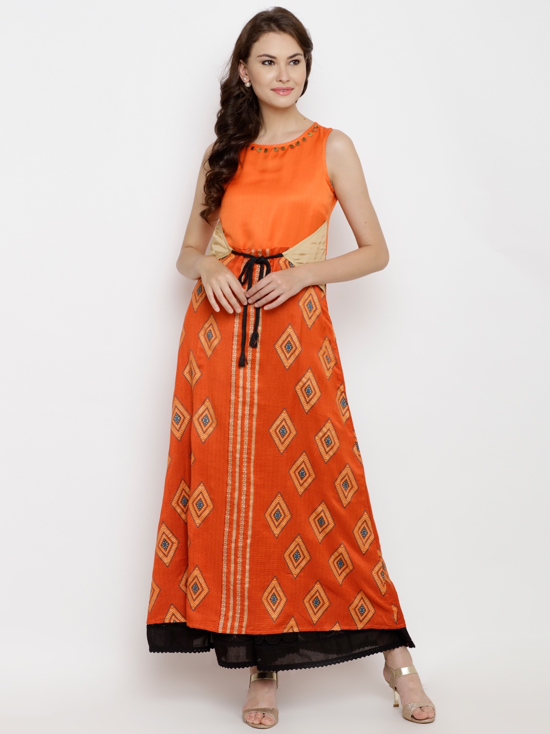 

AKKRITI BY PANTALOONS Women Orange Printed Maxi Dress