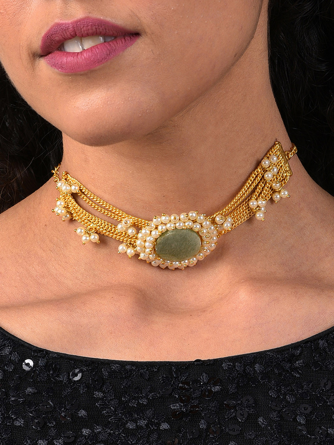 

SOHI Gold-Toned & Grey Gold-Plated Necklace