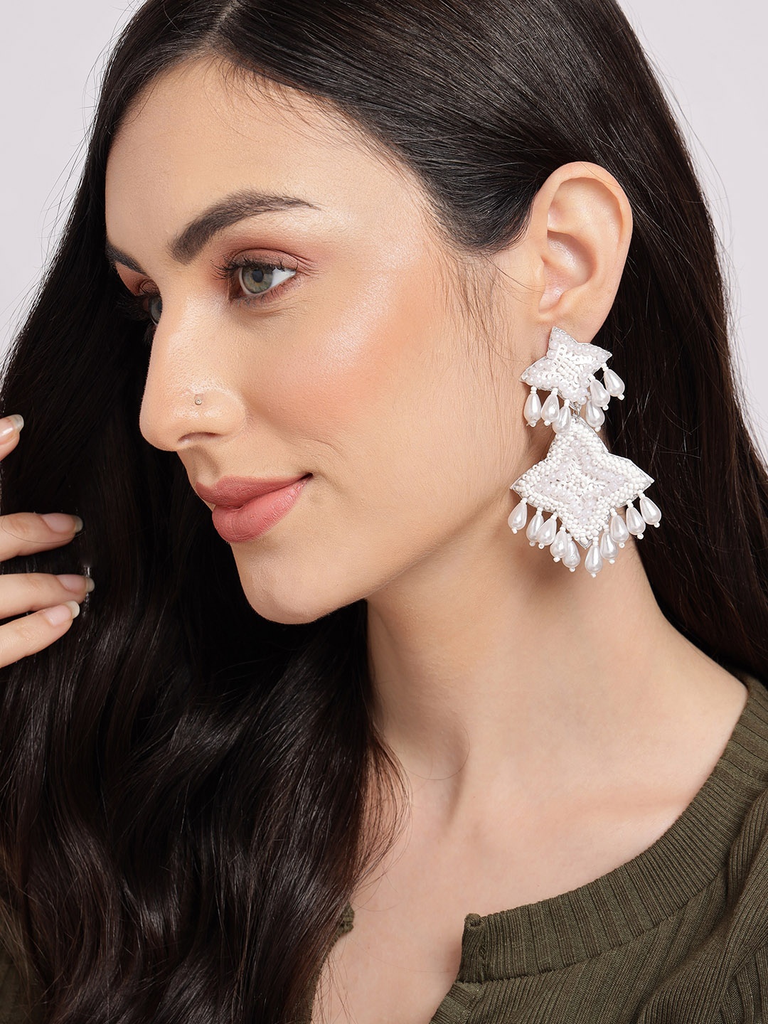 

SOHI White Star Shaped Designer Drop Earrings