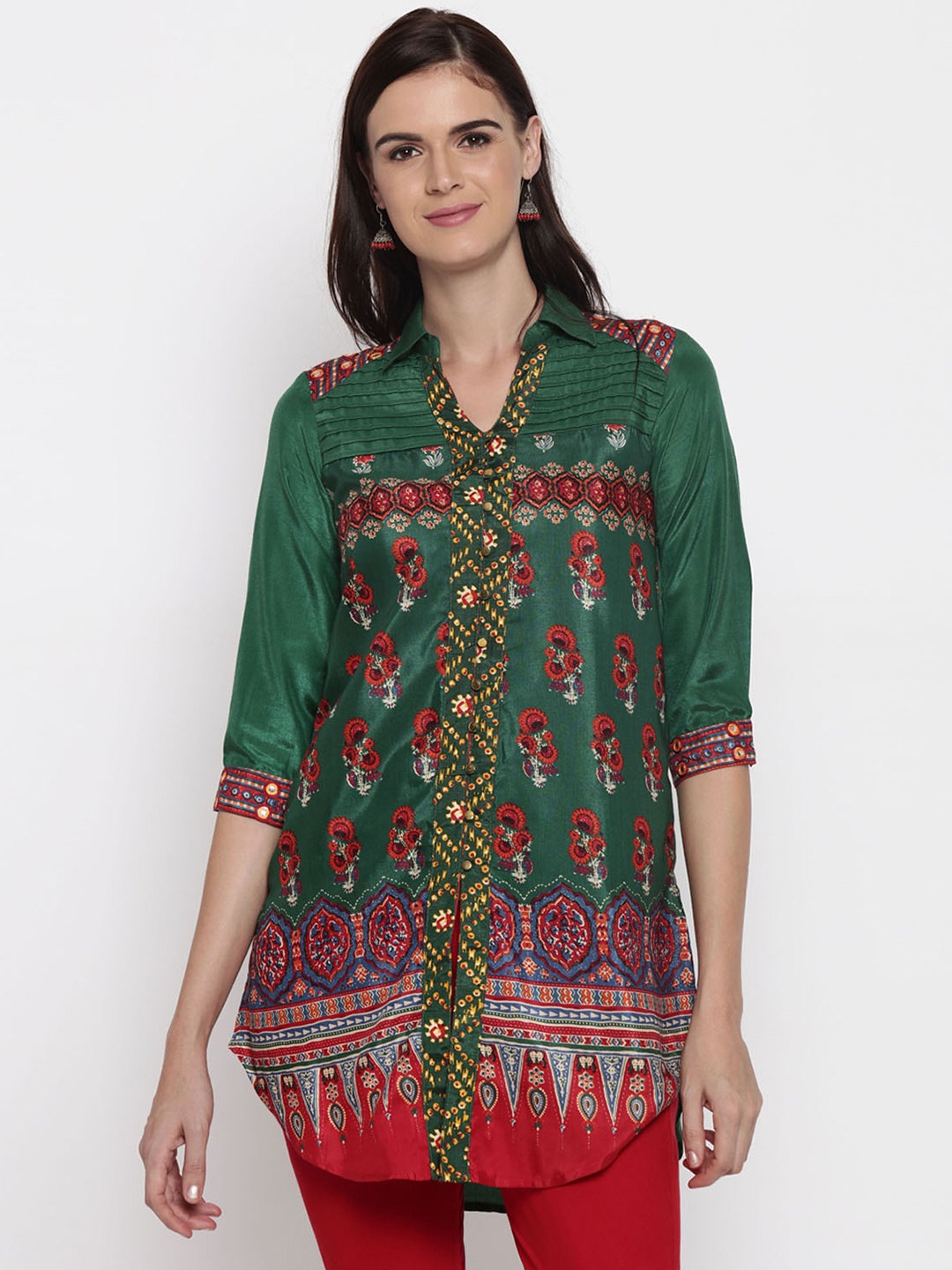 

AKKRITI BY PANTALOONS Green Printed Tunic