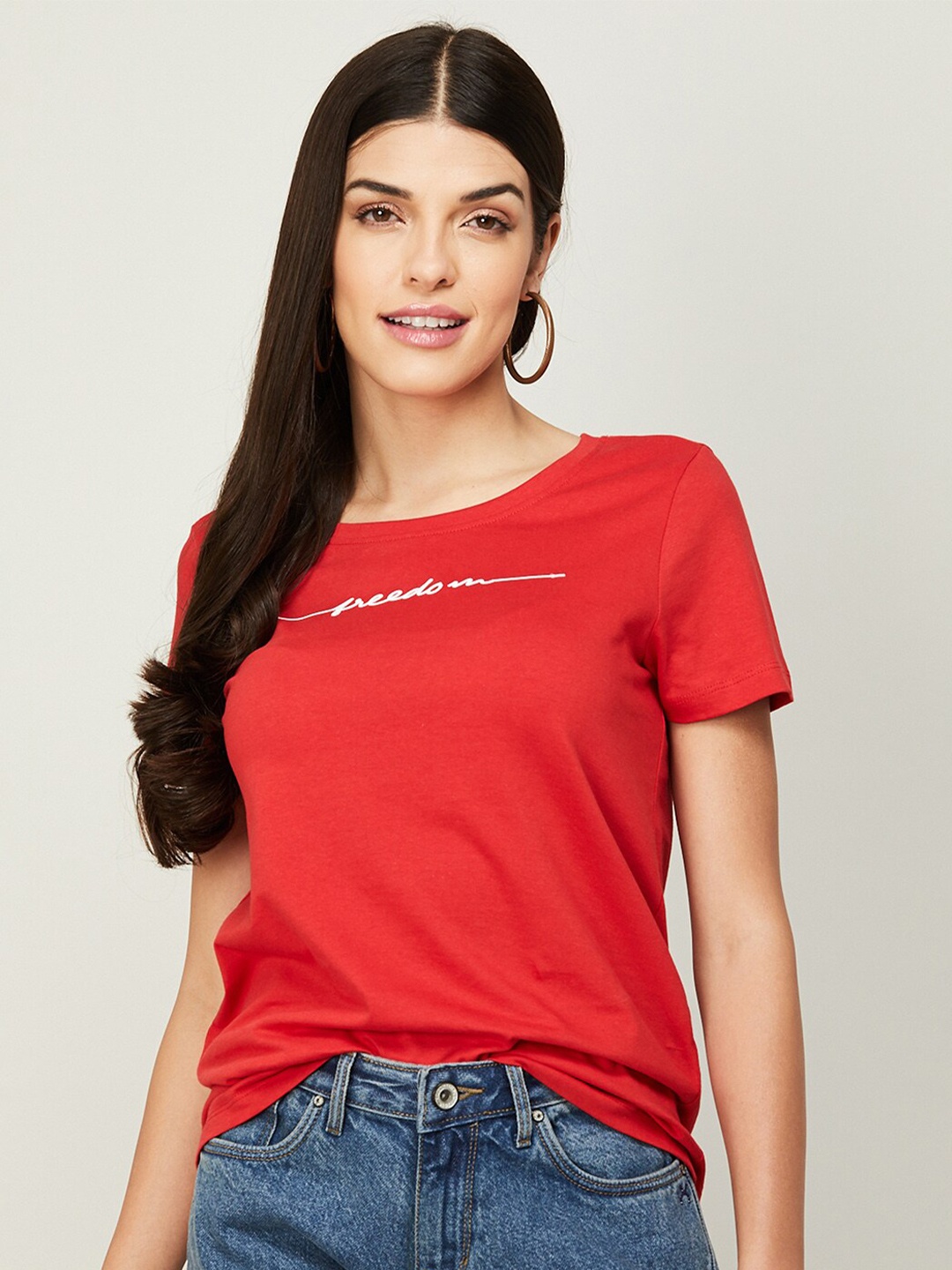 

Fame Forever by Lifestyle Women Red Typography Printed Cotton T-shirt