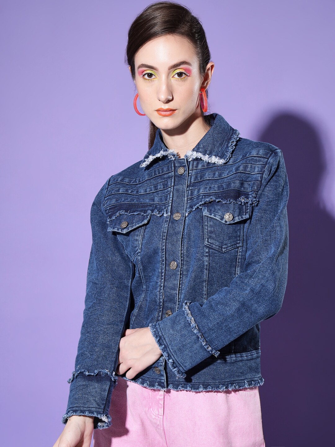 

BUY NEW TREND Women Blue Washed Lightweight Denim Jacket
