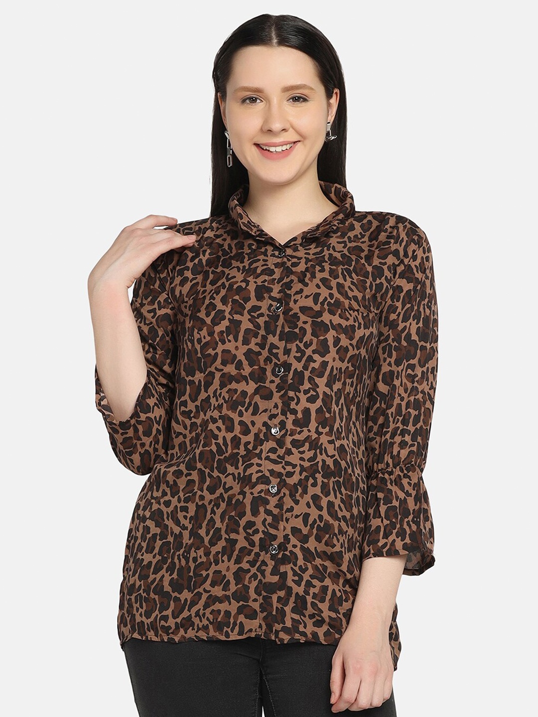 

BUY NEW TREND Women Brown Animal Printed Casual Shirt