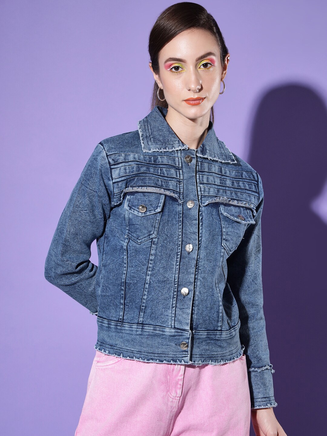 

BUY NEW TREND Women Blue Washed Lightweight Crop Denim Jacket