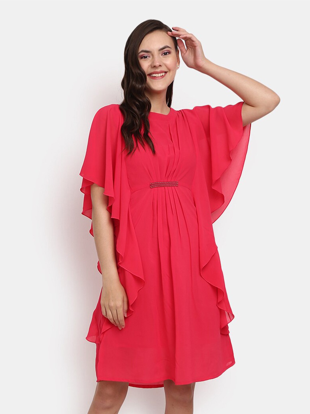 

V-Mart Fuchsia Kaftan Cotton Kimono Sleeves Flared Dress