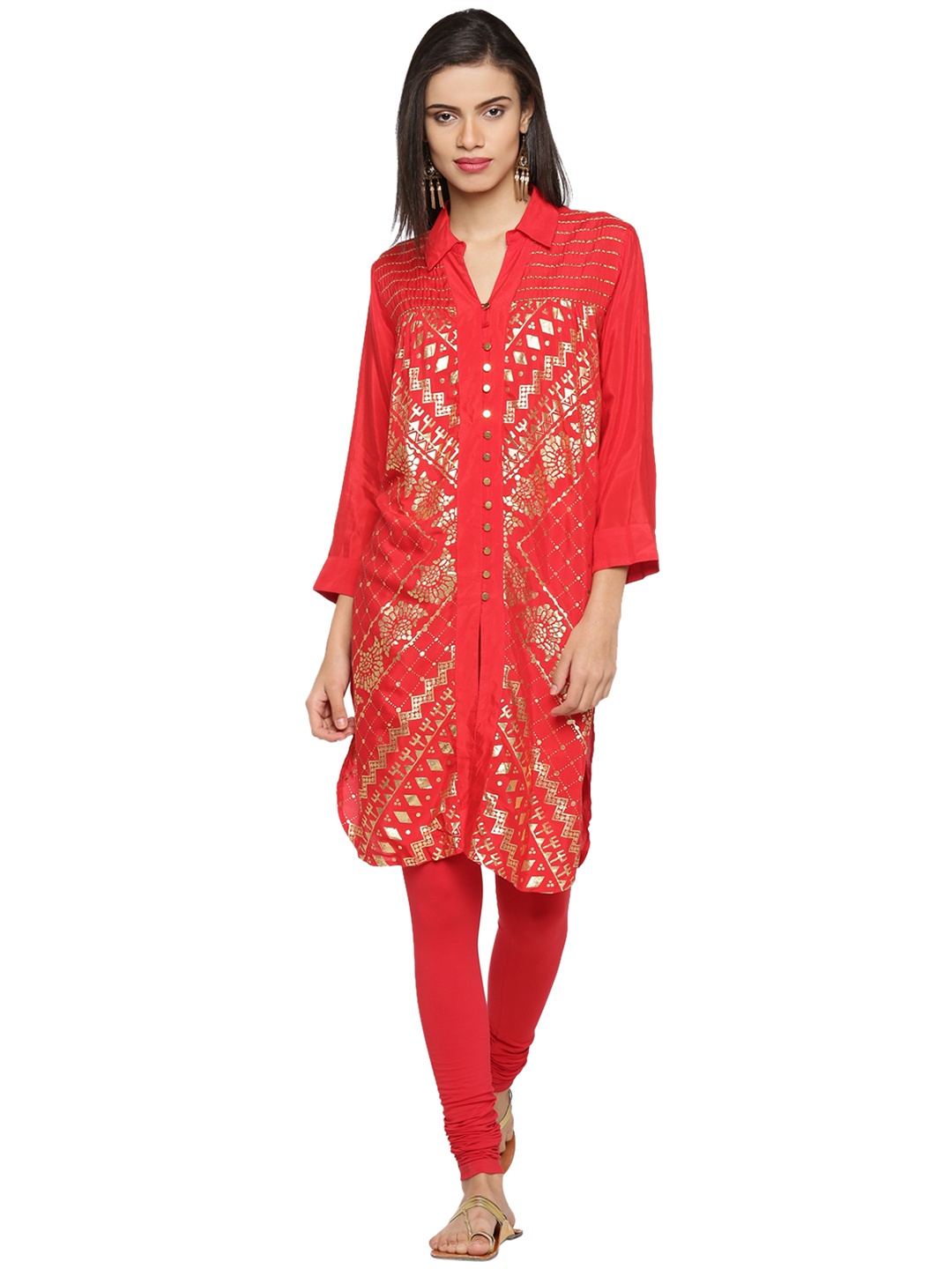 

AKKRITI BY PANTALOONS Women Red Printed Pathani Kurta