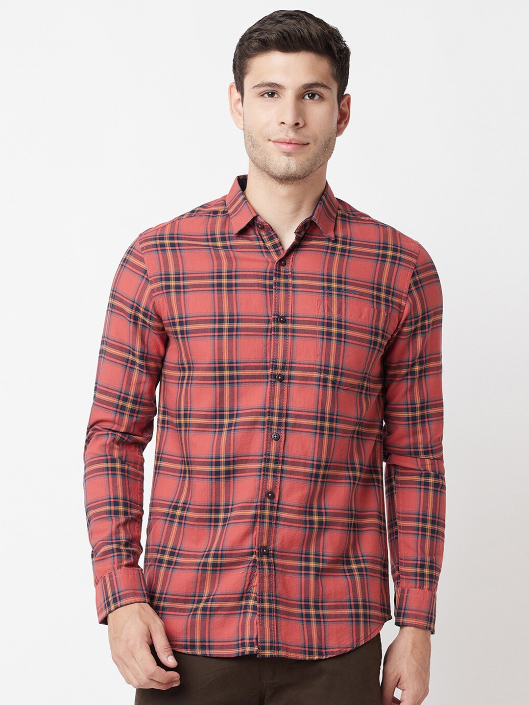 

Blue Buddha Men Red Tartan Checks Checked Casual Shirt