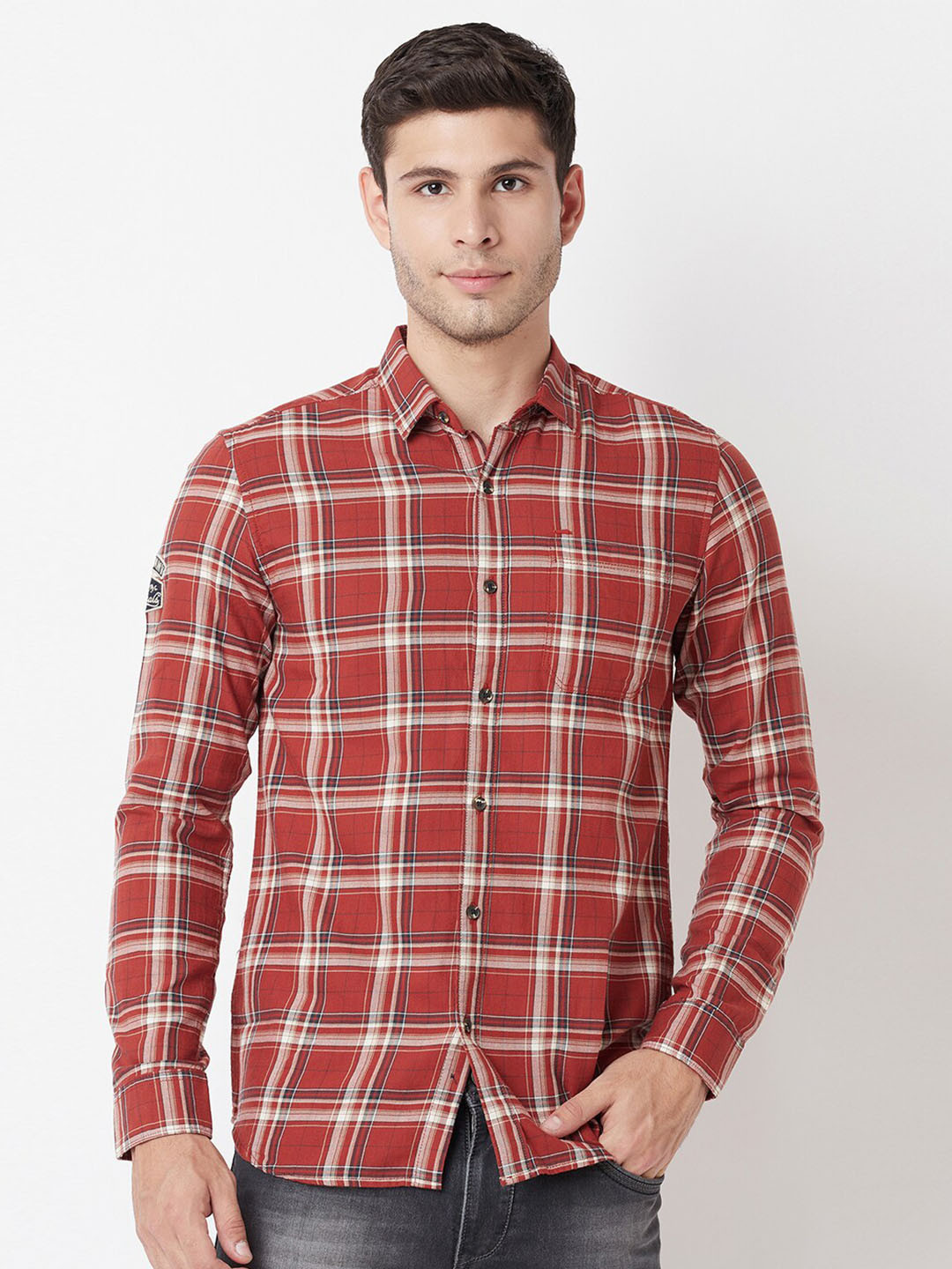 

Blue Buddha Men Red Tartan Checks Checked Casual Shirt