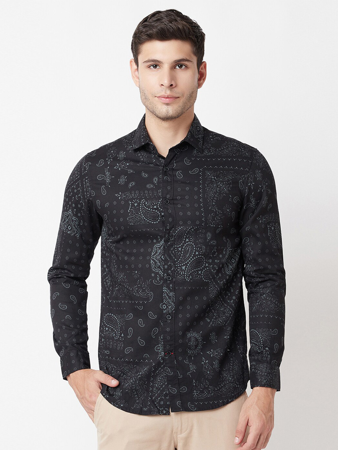 

Blue Buddha Men Black Printed Casual Shirt