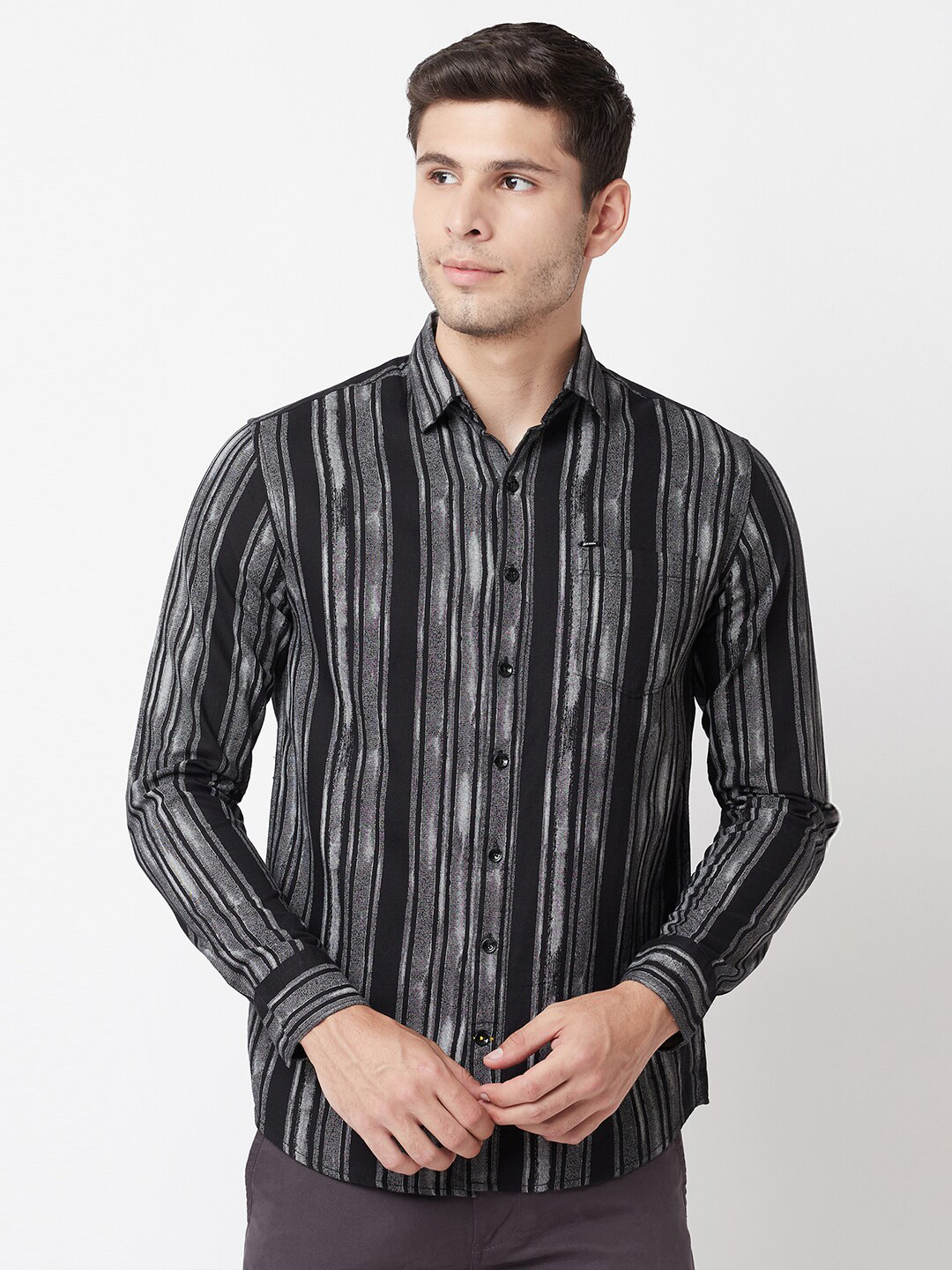 

Blue Buddha Men Black Striped Casual Shirt
