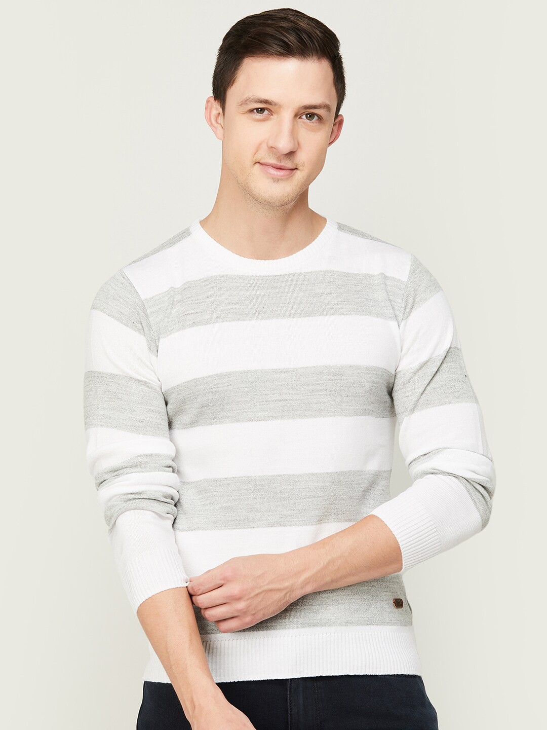 

Fame Forever by Lifestyle Men Grey & White Striped Sweatshirt