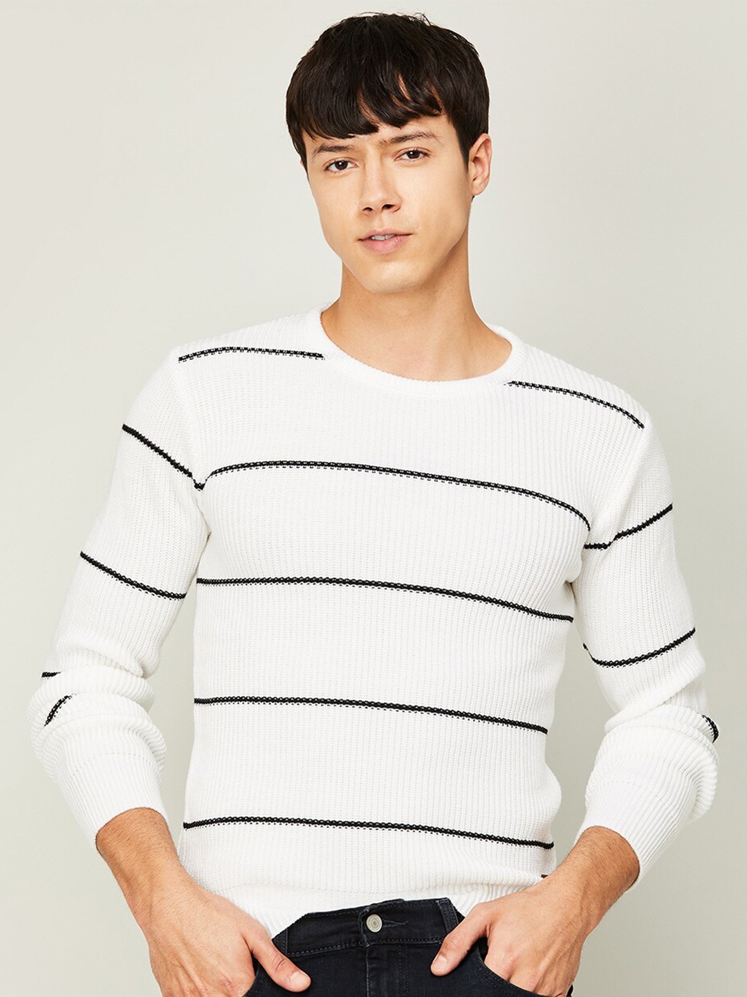 

Fame Forever by Lifestyle Men White & Black Striped Sweatshirt