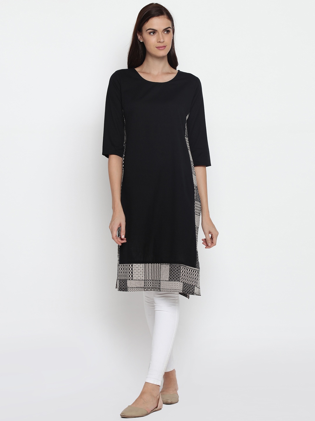 

RANGMANCH BY PANTALOONS Women Black Printed Detail Straight Kurta