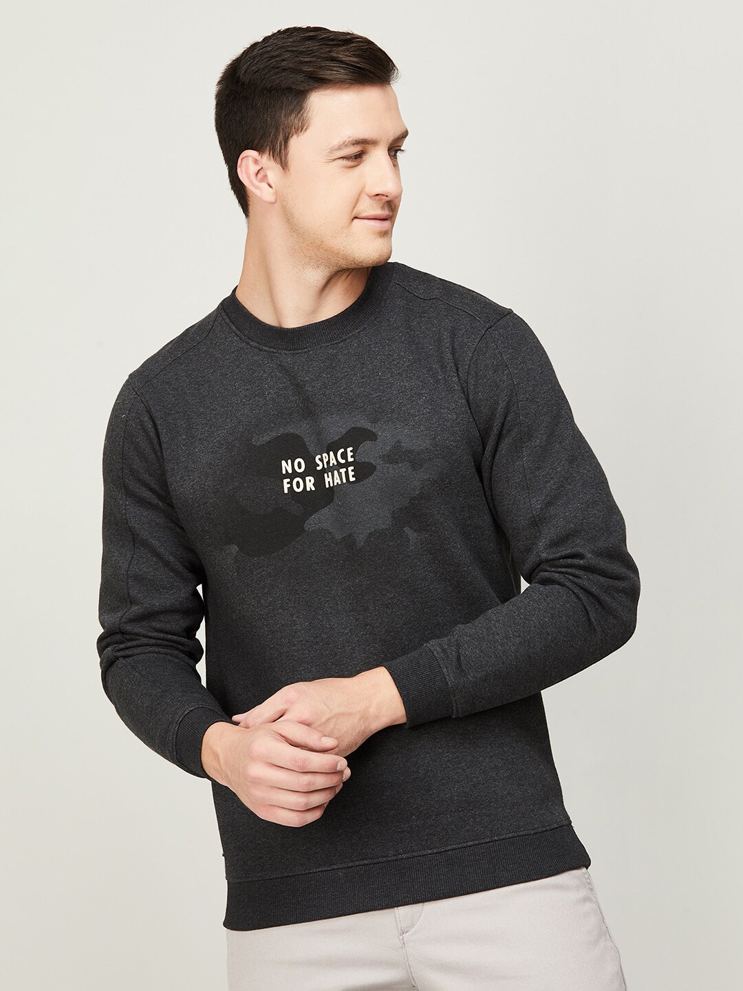

Forca Men Charcoal Typography Printed Sweatshirt