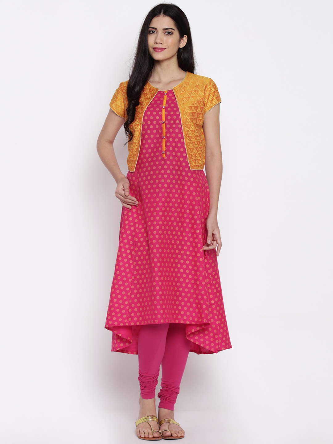 

RANGMANCH BY PANTALOONS Women Pink Printed A-Line Kurta with Ethnic Jacket