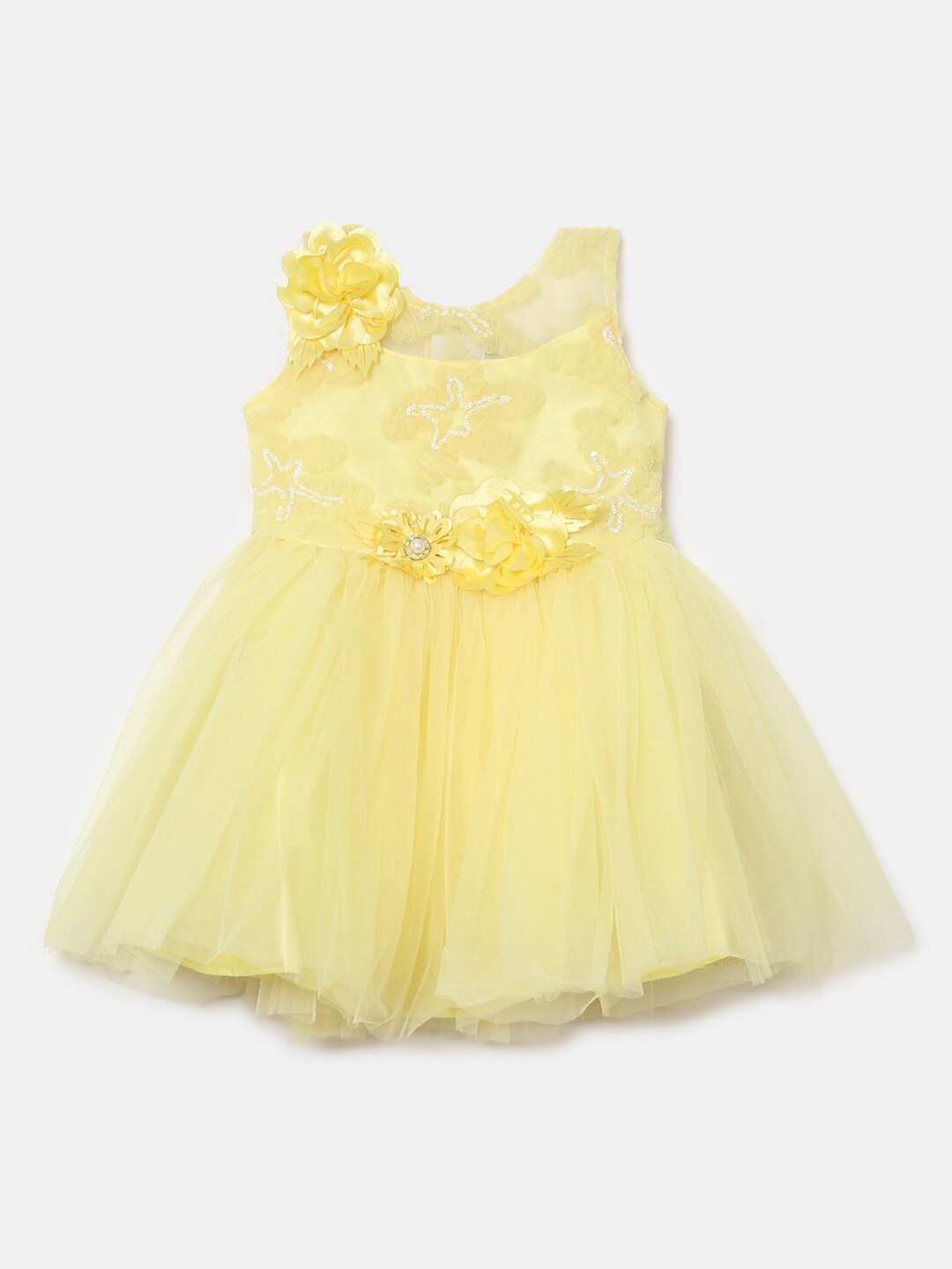 

V-Mart Girls Self Design Fit and Flare Cotton Dress, Yellow