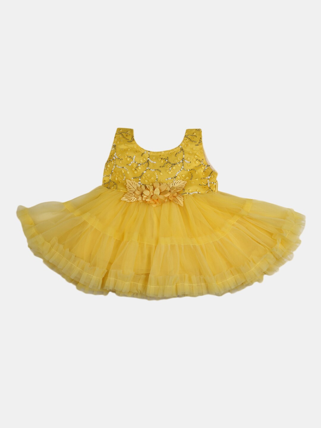 

V-Mart Girls Self Design Dress, Gold