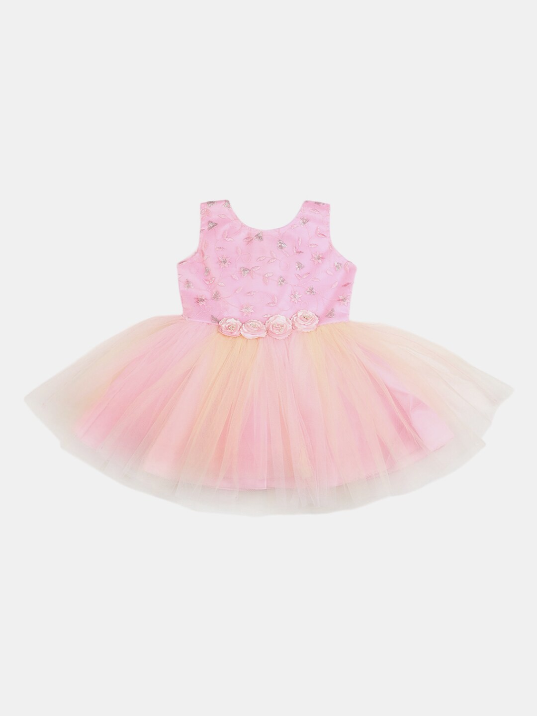 

V-Mart Kids -Girls Pink Floral Embroidered Dress
