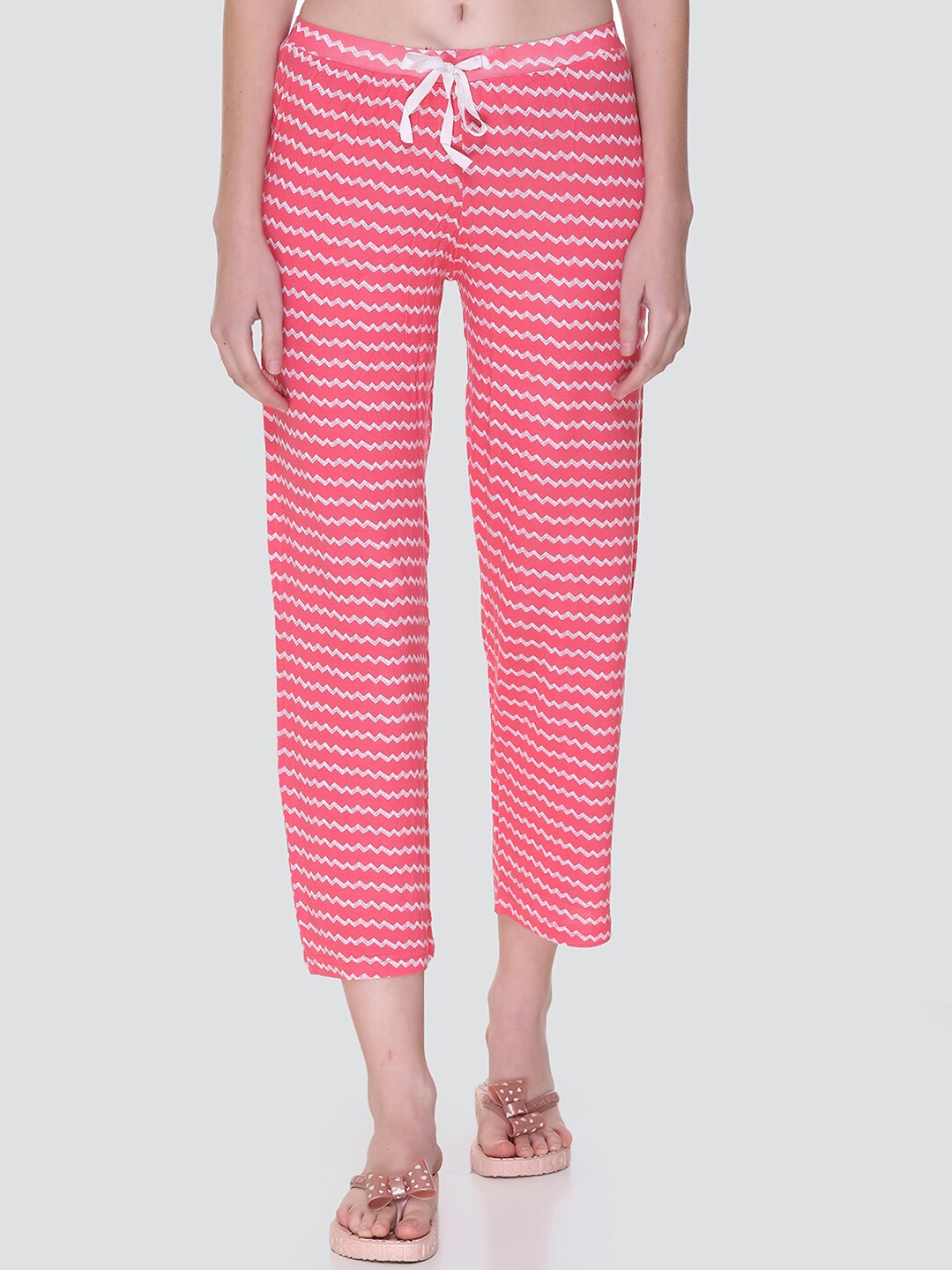 

KEIKO Women Pink & White Printed Cotton Lounge Pants