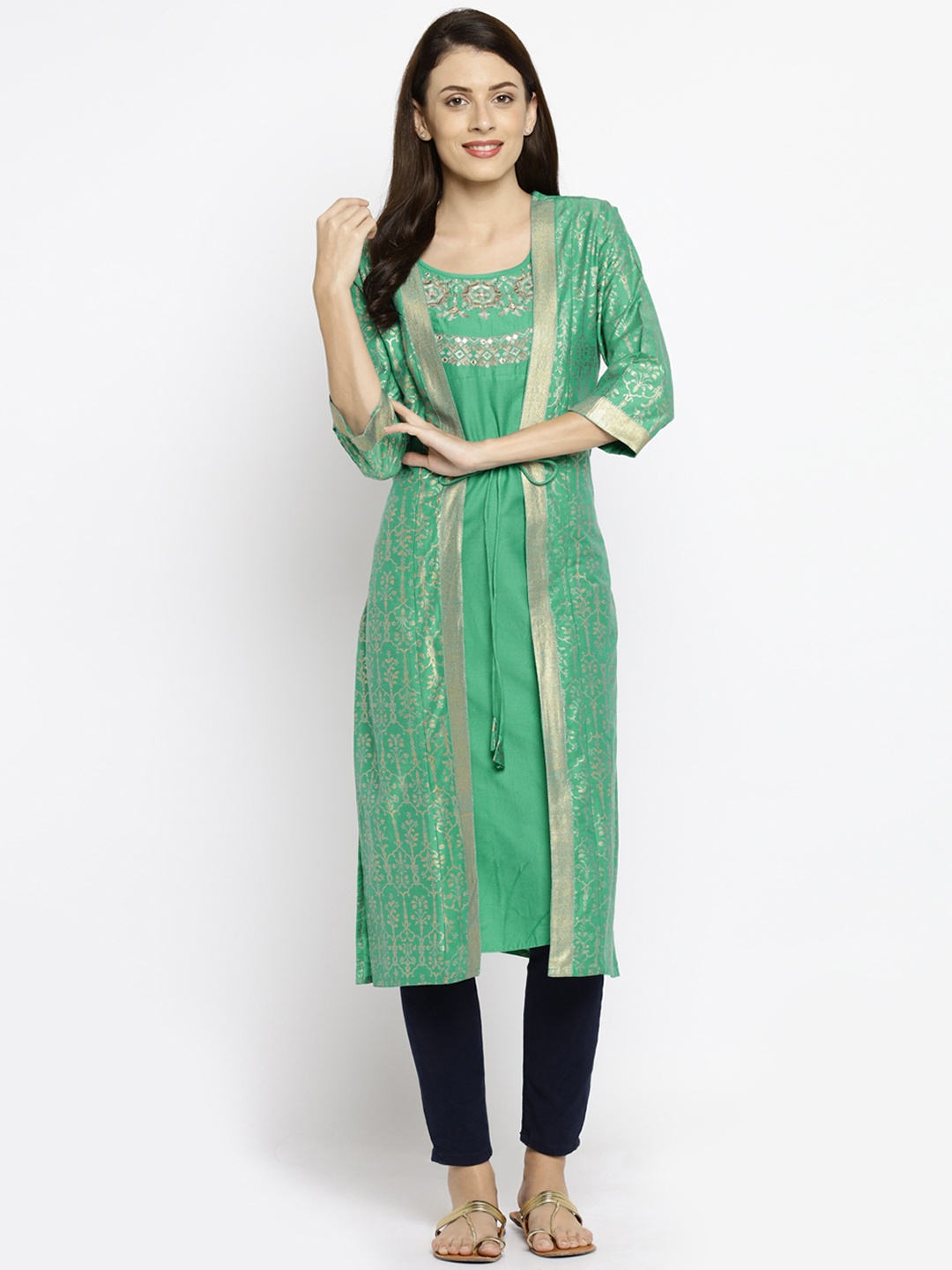 

RANGMANCH BY PANTALOONS Women Green Printed Straight Kurta