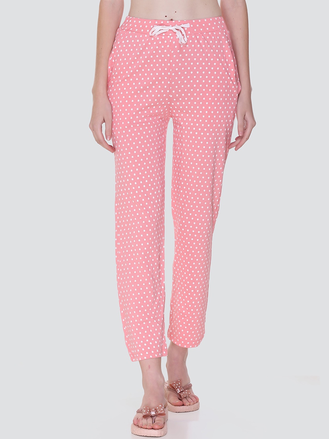 

KEIKO Women Peach-Colored Conversational Printed Pure Cotton Lounge Pants