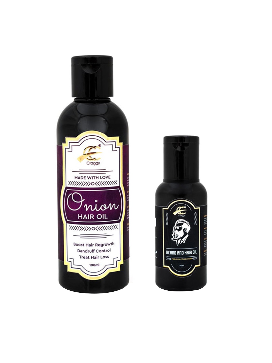 

Craggy Cosmetic Unisex Pack of 2 Onion Hair Oil & Beard Oil, Black