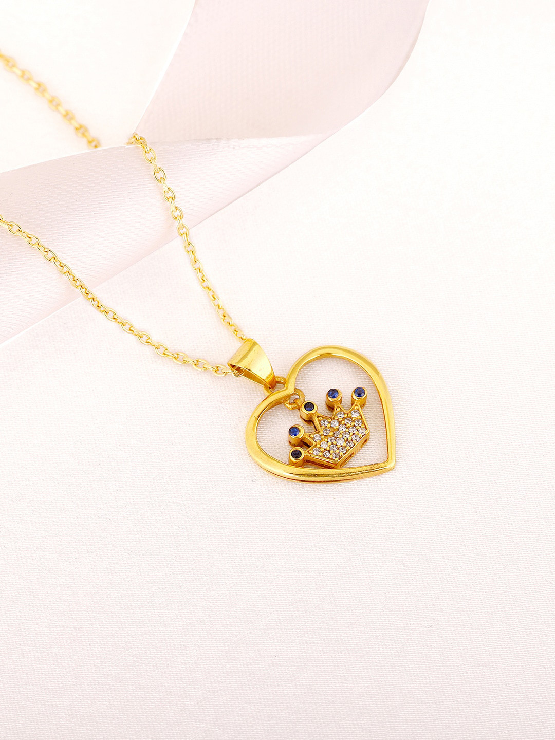 

GIVA Gold 92.5 Sterling Silver Gold Plated CZ Studded Heart Shaped Pendant With Chain