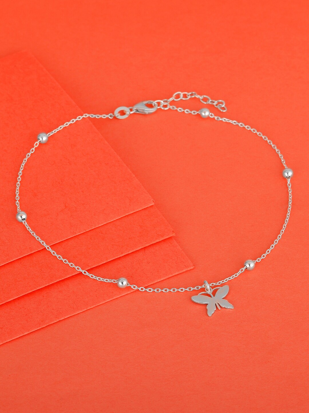 

GIVA Rhodium-Plated Sterling Silver Butterfly Wings Anklet