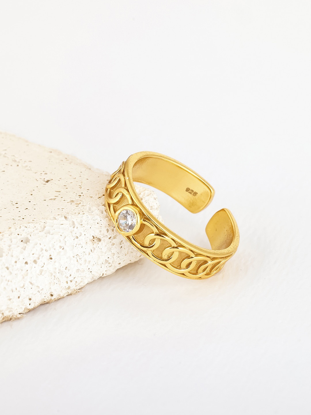 

GIVA Gold-Plated White CZ Studded Silver Finger Ring