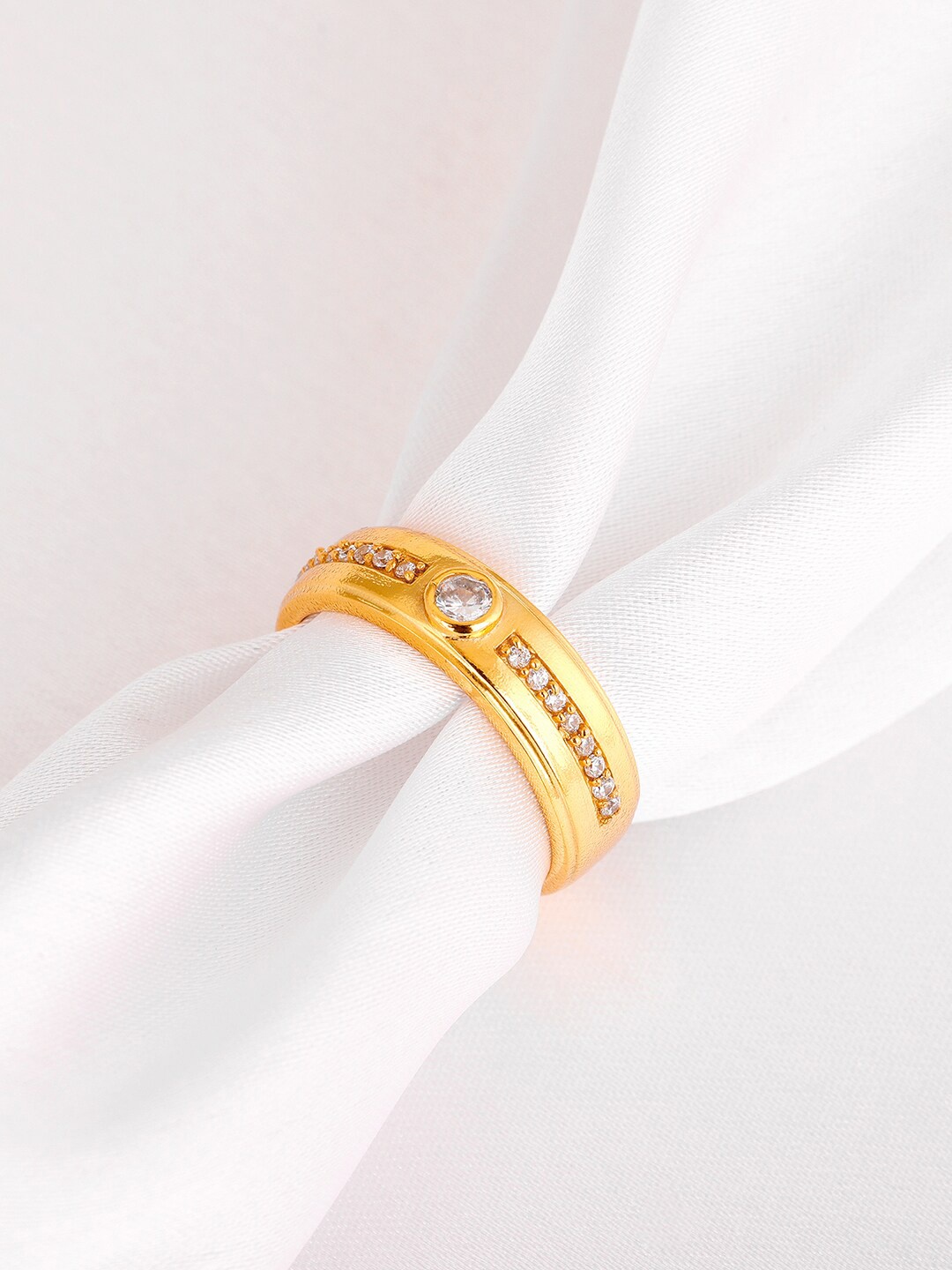 

GIVA Men Gold Plated CZ Stones Studded Finger Ring