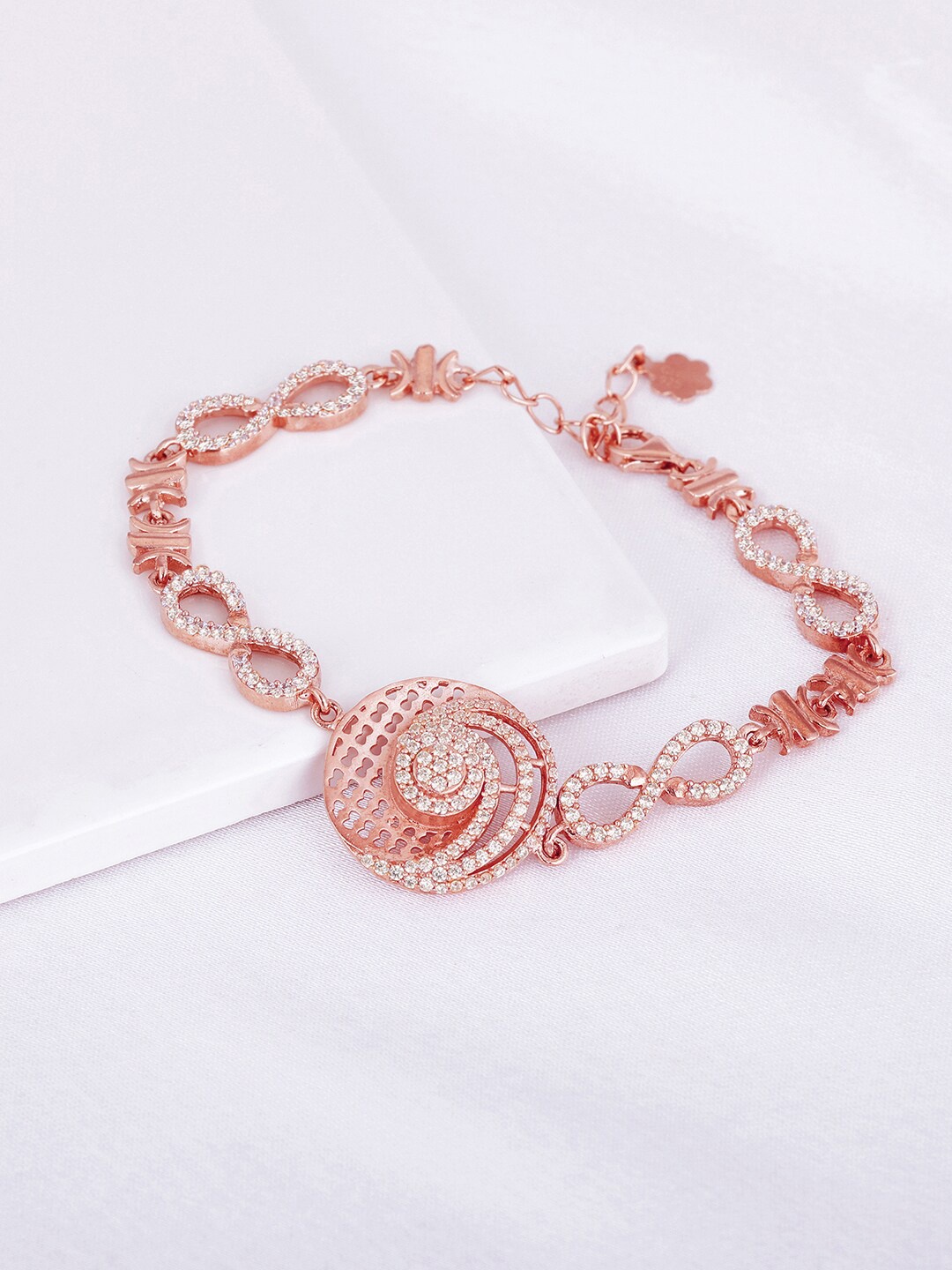 

GIVA Women Rose Gold Plated & White Sterling Silver Cubic Zirconia Link Bracelet