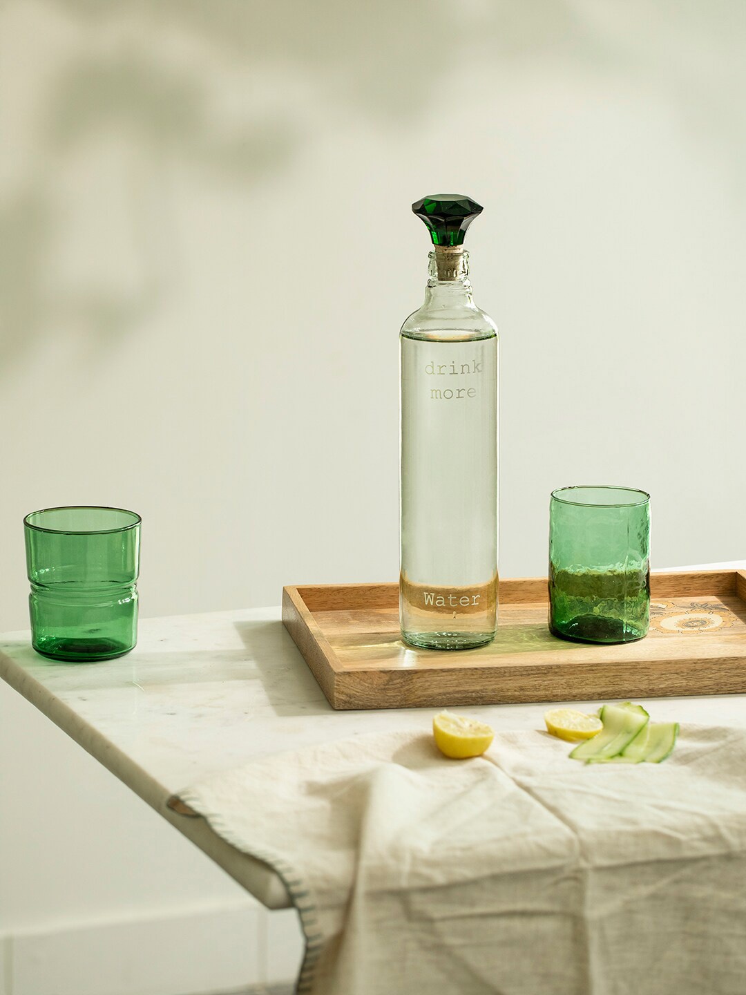 

ellementry Transparent & Green Crown Glass Bottle With Tumbler
