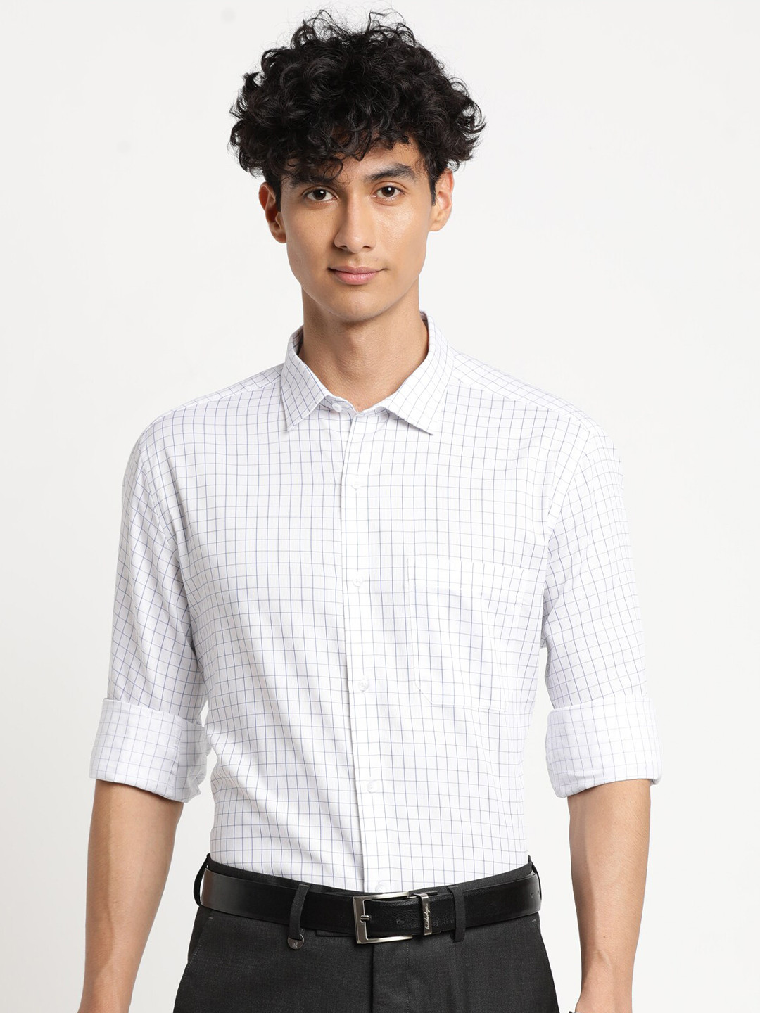 

Turtle Men White Micro Checked Cotton Formal Shirt