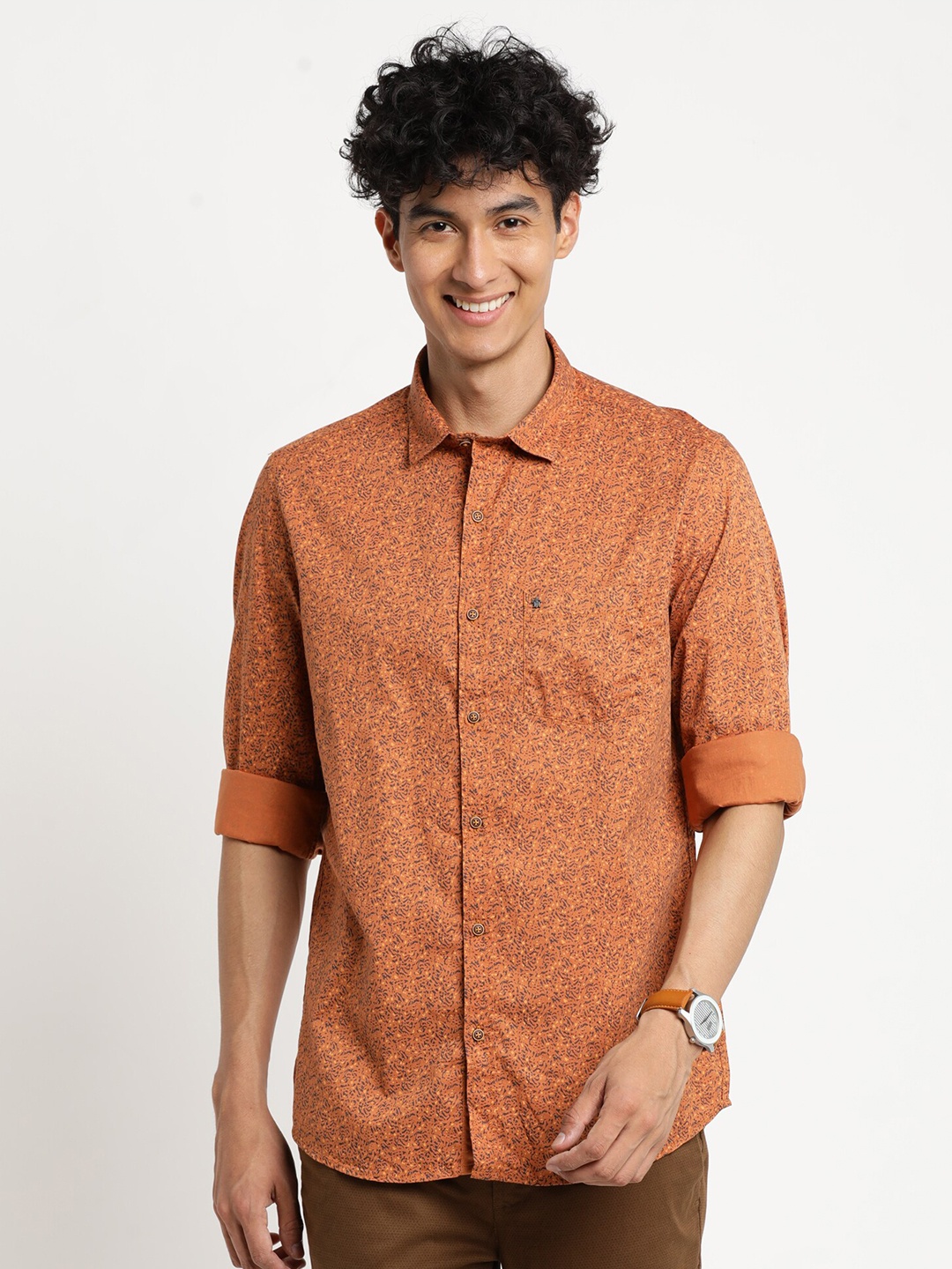 

Turtle Men Rust Relaxed Slim Fit Floral Printed Cotton Formal Shirt