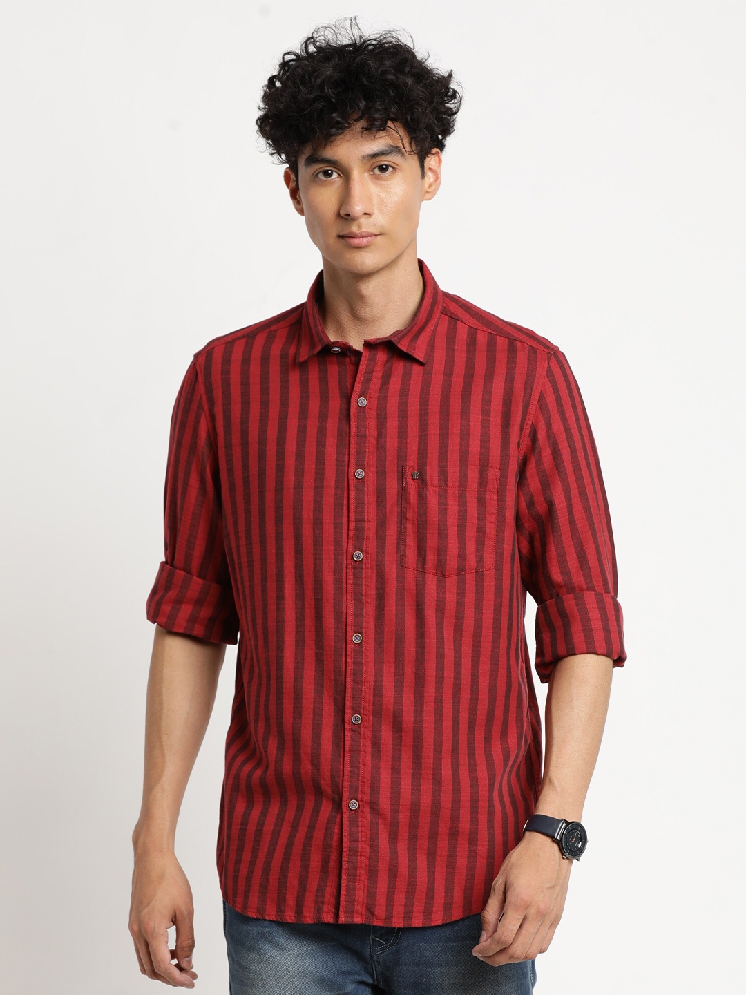 

Turtle Men Maroon Relaxed Slim Fit Striped Cotton Casual Shirt