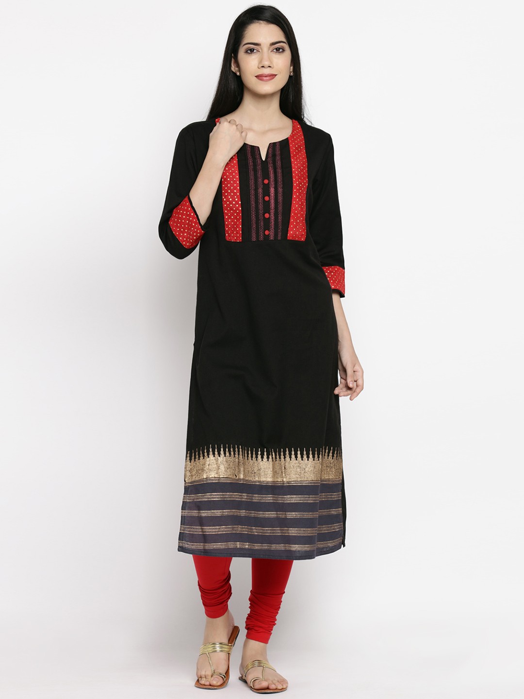 

RANGMANCH BY PANTALOONS Women Black Printed Straight Kurta