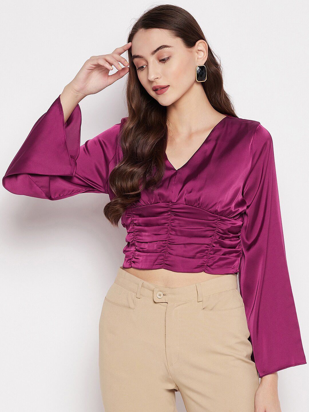 

Madame Women Purple Satin Crop Top