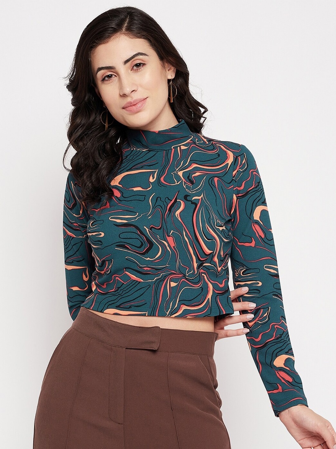 

Madame Women Green Print Organic Cotton Crop Top