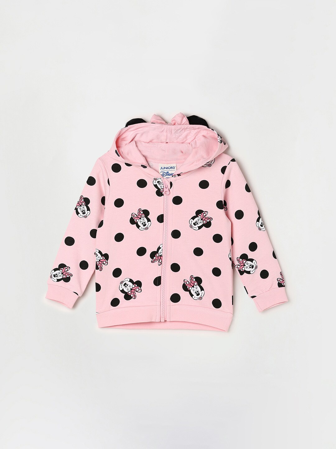 

Juniors by Lifestyle Girls Pink Minnie Mouse Printed Pure Cotton Hooded Sweatshirt